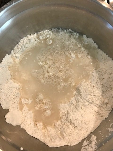 adding water to dry ingredients