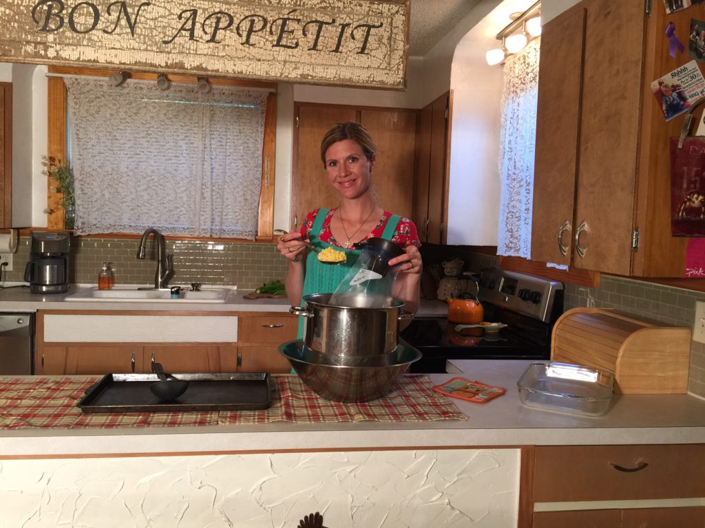 filling bags with sweet corn