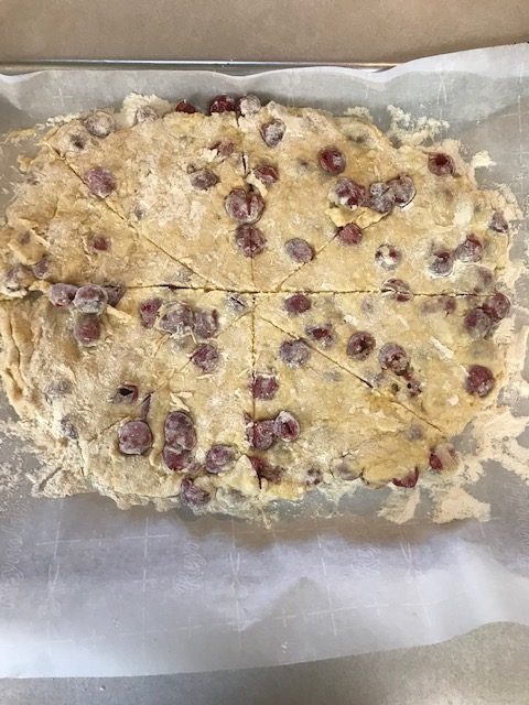 cut your cherry scone dough into 8 parts