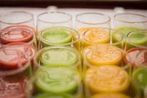 different smoothies in glasses