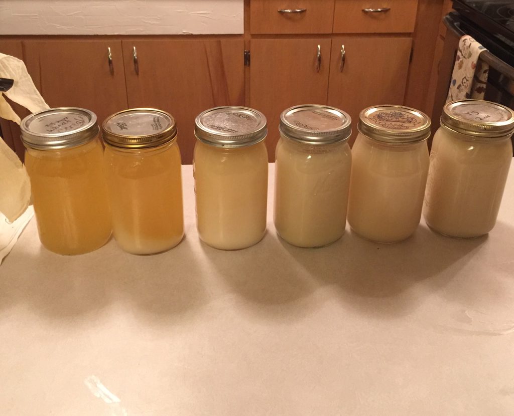 Different stages of rendered down lard