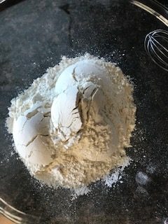 mixing dry ingredients for homemade waffles