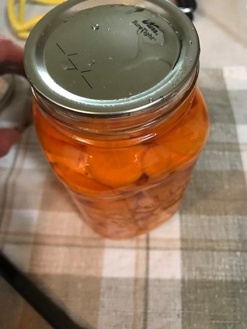 placing a lid on a jar of carrots
