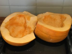 cleaning out a pumpkin