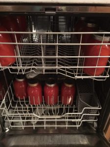 jars in dishwasher ready to can