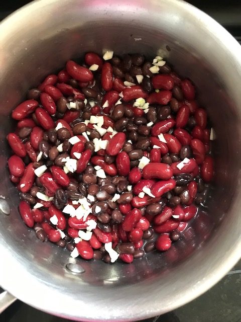 red and black beans with minced garlic